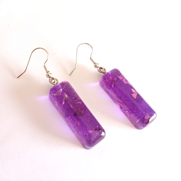 Purple chunky glitter bar dangle earrings with silver hooks new handmade Resin - Picture 3 of 6